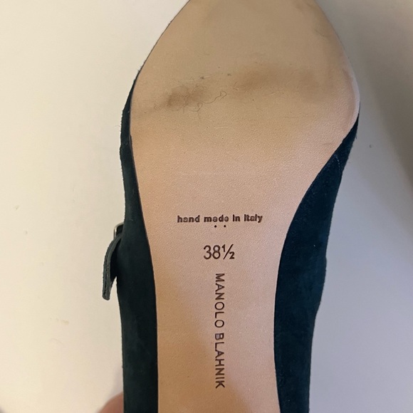 NEW ❗️Manolo Blahnik Mary Jane Three Straps Dark Green Suede - Picture 4 of 7